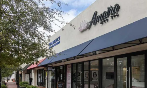 Amaira Med Spa & Surgical storefront with awnings on Las Olas Boulevard in Fort Lauderdale