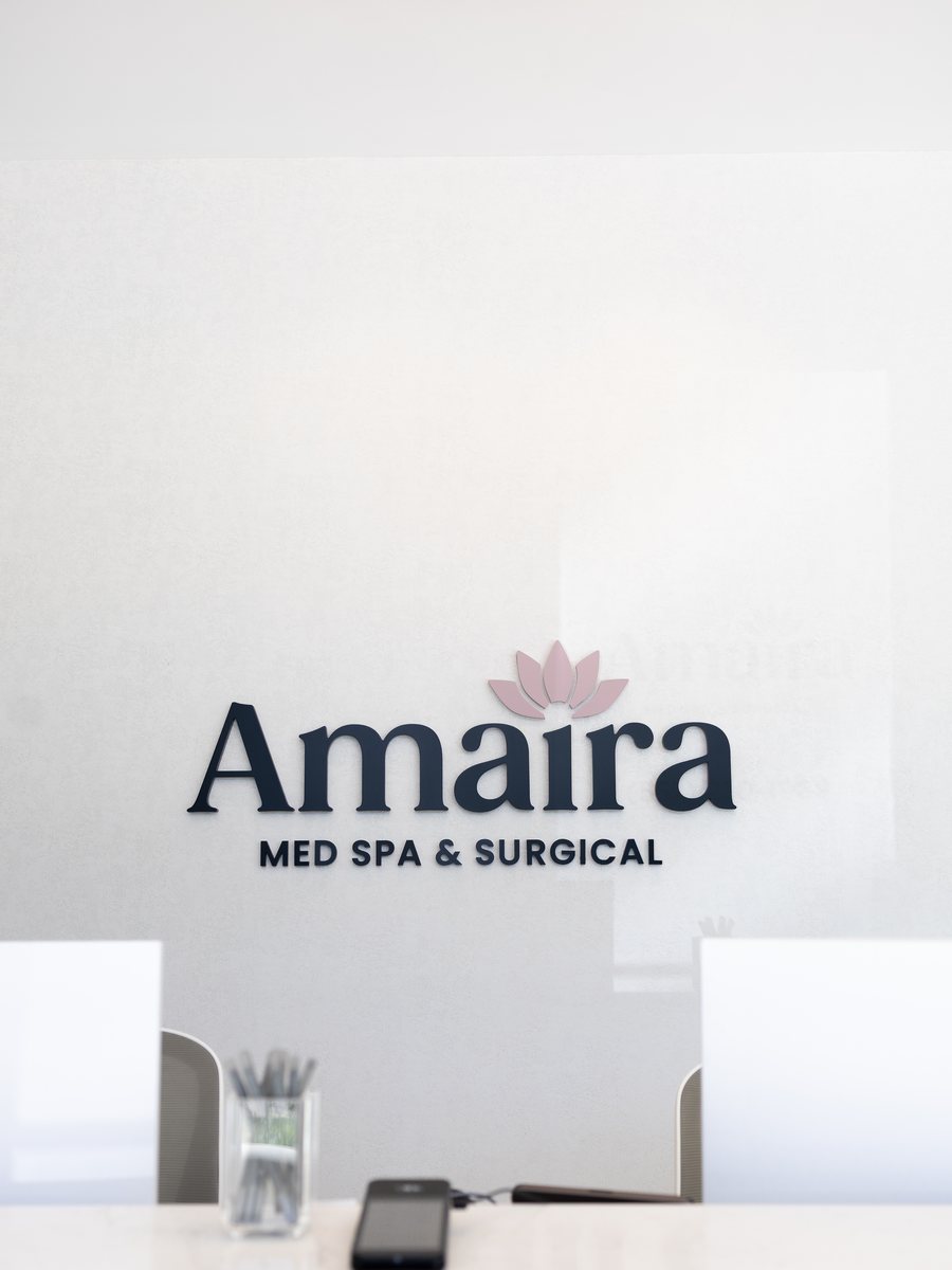 Amaira logo wall and front desk, Delray Beach